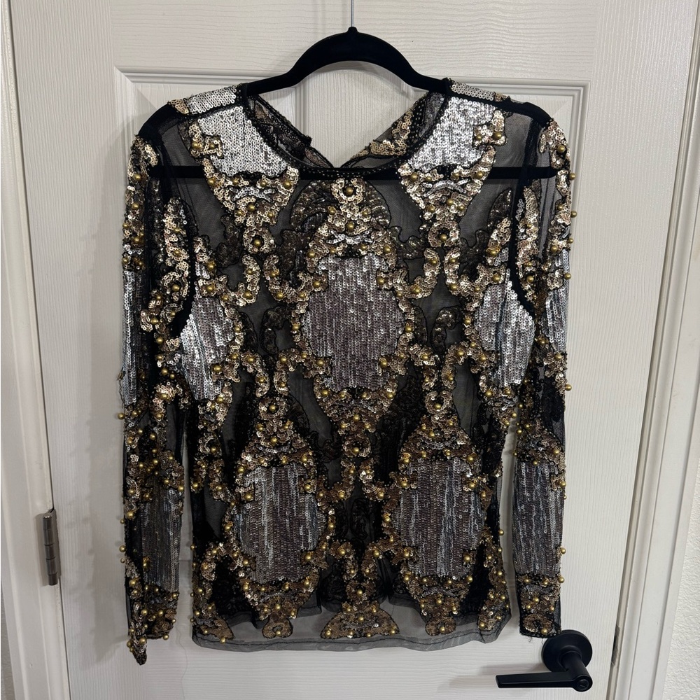 Mesh and sequin top